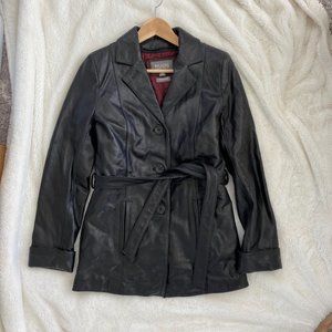 Wilsons Black Lined Leather Jacket Trench coat XS